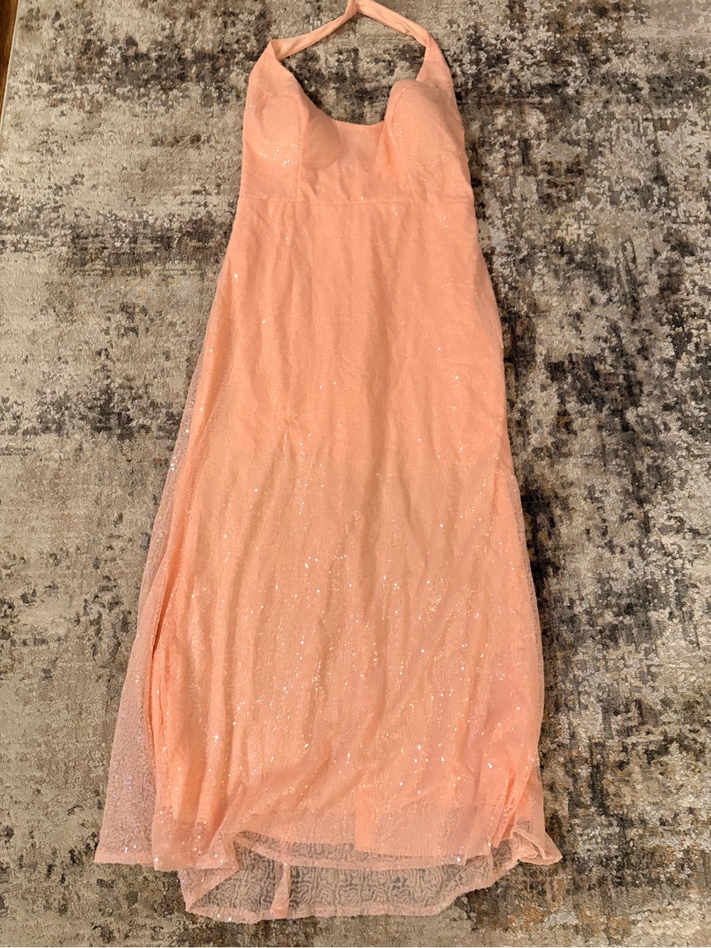 Peach Halter Sparkle Formal Dress